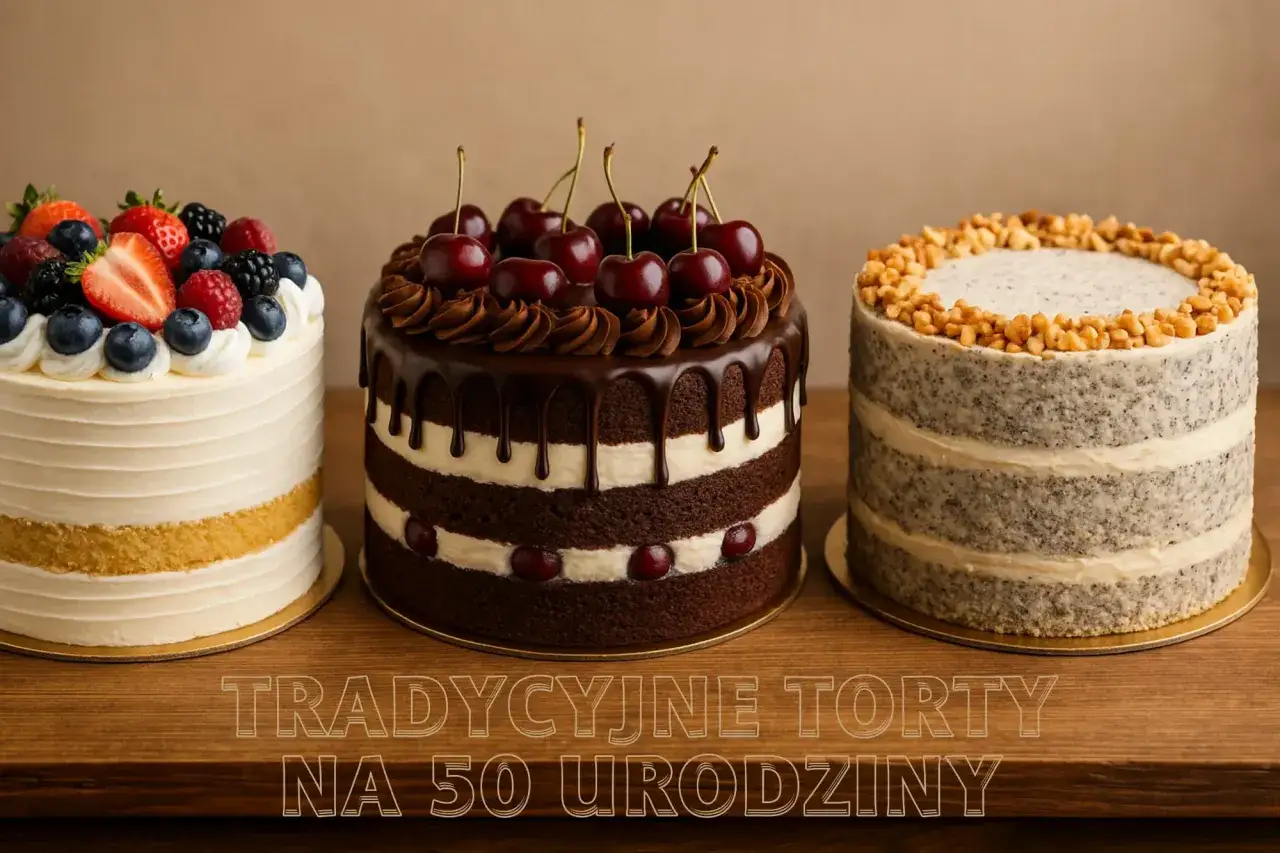Trzy torty na urodziny: jeden z owocami, czekoladowy z wiśniami i makowy z orzechami. Idealne na 50. urodziny!